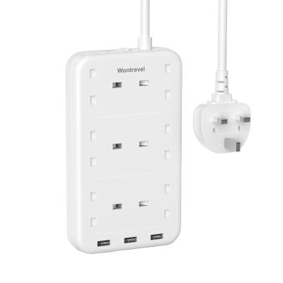 China Travel 6 Way UK Type Power Extension 3 USB Extension Lead Power Socket Outlet For UK UAE for sale