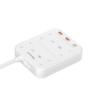 China UK Travel Extension Lead with 3 USB, 4 Way Power Strip with 20W UK PD Power Socket with Switch Extension Cords for sale