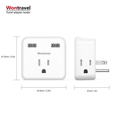 China Travel US Wall Charger 3 AC Outlets With 2 USB Charger Wall Outlet Socket Supplement With USB for sale