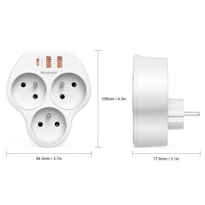 China Newest French Type 3 Way Travel Wall Outlet Extension USB Power Socket With 3 USB PD 20W for sale