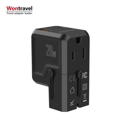 China New USB Plug 20W Universal AC Outlet Travel Mini Pocket Phone Charging Palladium Quick Travel Charger EU AUS UK US Plug for sale