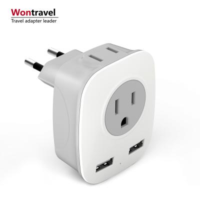 China Travel Travel Power Adapter Fused European Plug Socket With 2 USB Charging Ports Travel Adapter for sale