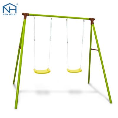 China Eco-friendly Plastic Steel Garden Playgrounds Outdoor Playground Park Double Seat Child Swing for sale