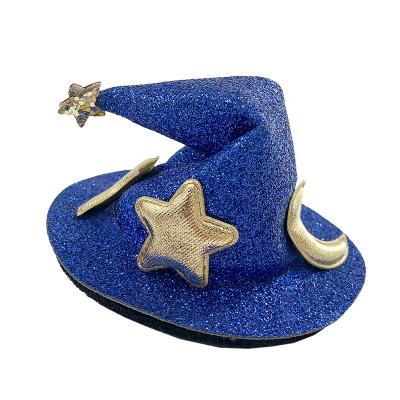 China Halloween Recyclable Soft Kids Mini Top Hat Hair Clips Shiny Star Moon Witch Hats Hairpins Decoration Accessories For Party for sale