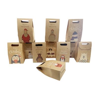 China Whosale Recyclable Christmas New Year Kraft Paper Gift Bag For Christmas Party Brown Decorative Paper Bags for sale