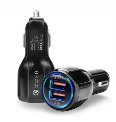 China Fast charging Trending New Arrivals Amazon 5V 3.1 amp Dual USB QC3.0 Car Charger For Mobile Phone Accessories QC 3.0 Car Charger for sale