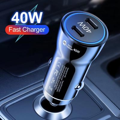 China 2 Type C PD Fast charging Phone Charging Fast Type Usb C Dual 2 Port Pd Qc 3.0 Charge 20W 40W Quick Adapter Type c Qc3.0 Car Charger for sale