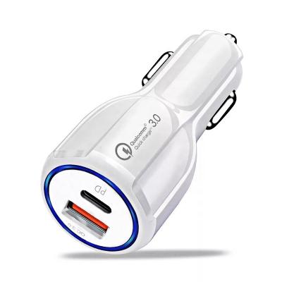 China USB + Type C PD Fast charging 20W Portable QC3.0 Charging Type-c Dual Car Charger For iPhone Type C Mini Usb C Adapter Mobile Fast PD Phone Usb Car Charger for sale