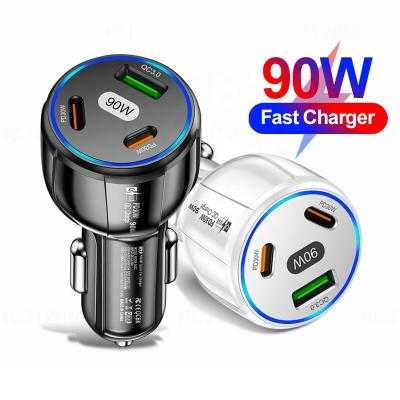 China Multi Device Charging Station New PD USB C 90W 3.5A 3.1A Fast Charging Dual Type-c Car Charger Fast Charging 3 in 1 dual qc3.0 usb Car adaptor for sale