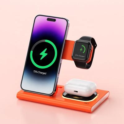 China All In One Wireless Fast charging Qi Charger 15W 4 in 1 Carregador Wireless Charger Charge Smartphone Docking Charging Station Stand Pad Fast Mobile Phone Charger for sale