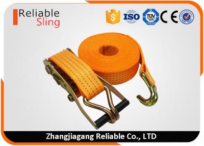 China 4T Polyester Orange Double J Hook Ratchet Straps / Heavy Duty Cargo Straps for sale