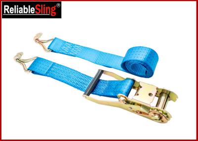 China 4T 50mm Polyester Orange Double J Hook Ratchet Straps , Car Trailer Tie Down Straps for sale