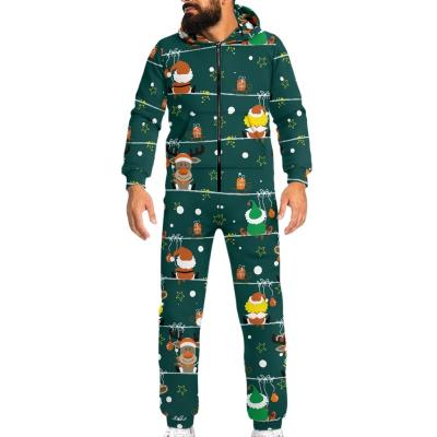 China Zipper closure Factory Cheap Price Accept Customized Labels Christmas Eve Cartoon Men's One Piece Jumpsuits For Boyfriend for sale