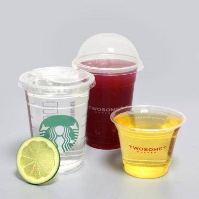 China 100% Good Quality Clear 12OZ PET Cold Drinks Cup Biodegradable Plastic Cup Plastic Drinkware With Lids for sale