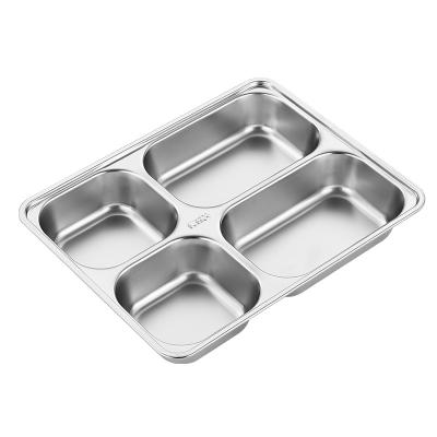 China 304 Stainless Steel Dinner Dish Grid Viable Divided Adult Deepen Thickened Student Canteen With Cover Dust Preservation for sale