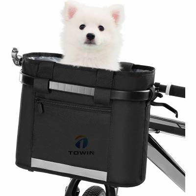 China Pet Cat Dog Carrier Folding Detachable Front Removable Bicycle Handlebar Basket Outdoor Bike Basket Small for sale