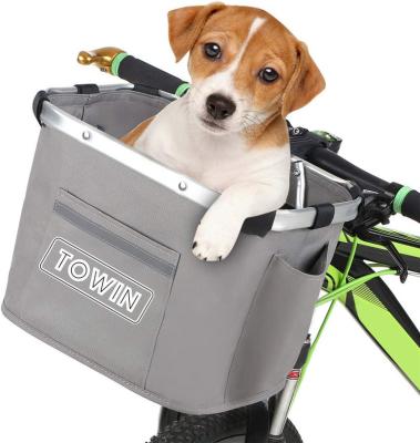 China Custom Dog Cat Bicycle Handlebar Front Basket Pet Carrier Folding Bike Basket Bag Pet Carrier Storage Bicycle Basket for sale