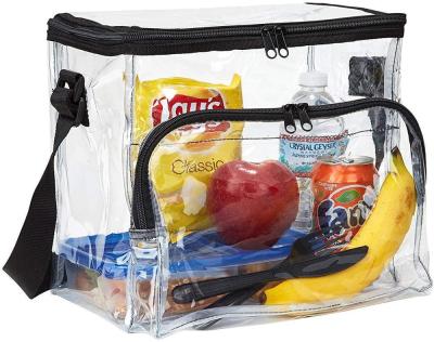 China Large Waterproof Clear Lunch Bag PVC Lunch Box With Adjustable Strap And Front Storage Compartment for sale