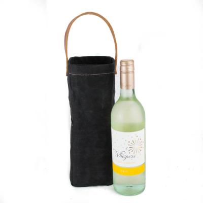 China Waterproof Custom Logo Waxed Canvas Wine Bag Bottle Bag With PU Leather Handle for sale