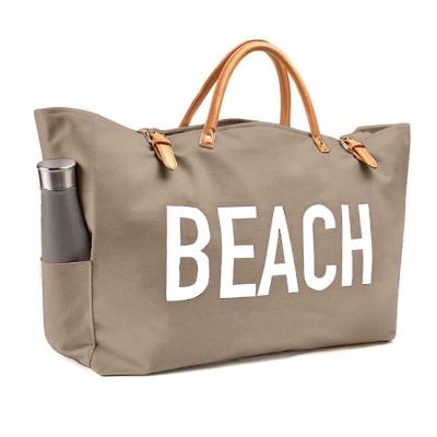 China 2022 Competitive Price Hot Selling Large Canvas Shopper Bag Beach Bag With PU Leather Handles for sale