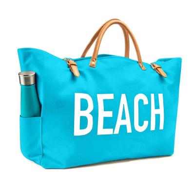 China Competitive Price Travel Bag With Canvas And Vegan Leather Weekender Overnight Bag Large Tote Bag For Beach for sale