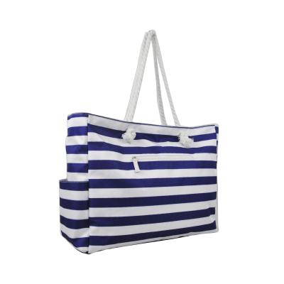 China Popular Competitive Price Fashion Cotton Tote Bag Navy Stripe Towel Beach Bags Big Bag for sale