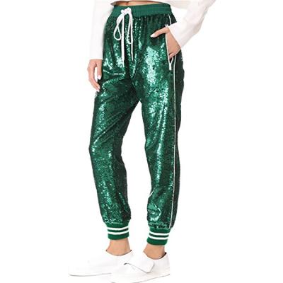 China Breathable Custom Women Hip Hop Sequin Striped Track Pants for sale