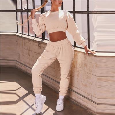 China Breathable Custom Crop Top Two Piece Sweatsuit Sets Women Cotton Jogging Tracksuit Set for sale