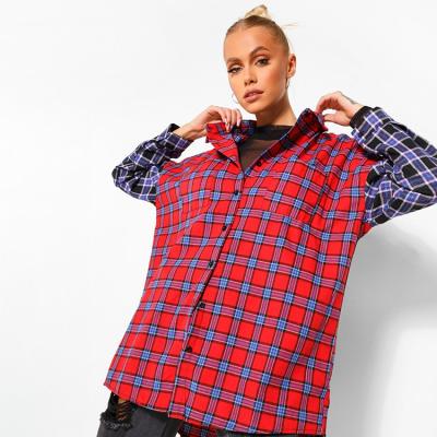 China Low MOQ Anti-pilling Cotton Check Casual Blouses Button Down Women Designer Shirt for sale