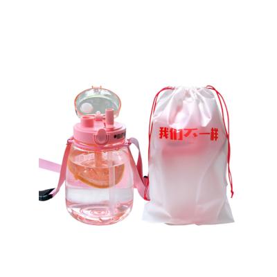 China Durable Cheap Portable Double Strap Drinking Cup Large Capacity Plastic Water Bottle With Straw for sale