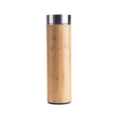 China PORTABLE Bamboo Thermos Mug Vacuum Insulated Double Wall Stainless Steel Water Bottle with Tea Infuser and Strainer for sale