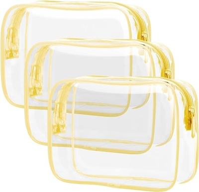 China TSA approved best large yellow tsa approved hanging carry on plastic pvc clear travel toiletry bag for ladies male female men women camping for sale