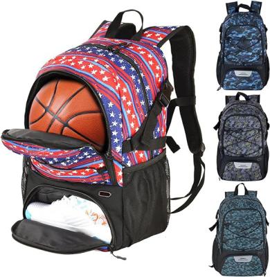 China Waterproof black waterproof nylon basketball bookbag backpack with shoe and ball holder compartment for sale