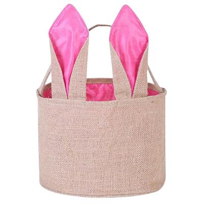 China 2021 Burlap Easter Bucket Tote Basket Monogrammed Embroidered Rabbit Eggs Easter Decoration Canvas Wholesale for sale