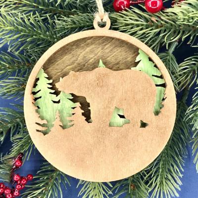 China Wooden Handmade Christmas Ornament 3D Craft Hanging Ornament Personalized Initials Christmas Tree Hanging Decoration for sale