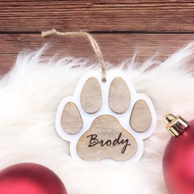 China Wholesale Christmas Decoration Dog Paw With Print Pet Name Custom Christmas Oranment for sale