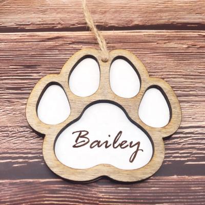 China Custom Dog Cat Paw Ornament Wood Decorative Christmas Decoration Personalized Pet Gift Monogram Christmas for sale