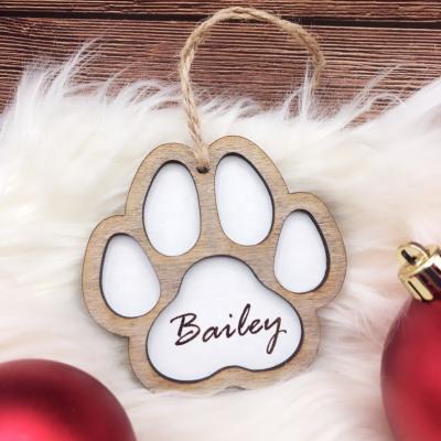 China Decorative Wooden Christmas Dog Paw Ornament Monogram Pet Paw Christmas Decoration Accessories for sale