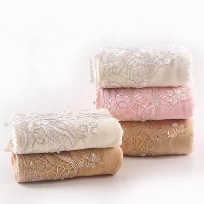 China Luxury Plain Weave Pearl Velvet Water Soak Good Quality Water Maid Maid Gift Silver Towel With Beautiful Lace for sale