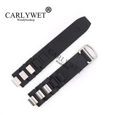 China Replacement 20mm*10mm Black Rubber Silicone Rubber Watch Band For Cartier 21 Chronoscaph W10198U2 W10125U2 W10197U2 W10184U2 for sale