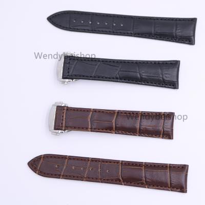 China Black Cowhide Brown Crocodile Grain Vintage Wrist Watch Band Strap 18 20 22mm Genuine Calf Leather With Silver Clasp For Omega for sale