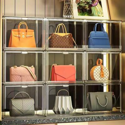 China Custom Viable Transparent Plastic Square Clear Multifunctional Display Handbag Bag Storage Box Home Organizer Box for sale