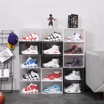 China Custom Sustainable Home Plastic PP Sustainable Packaging Storage Clear Transparent Sneakers Shoes Rack Shelve Box For Bulk for sale