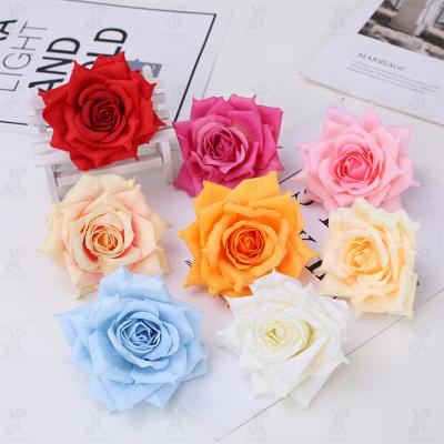 China Wholesale 8cm Natural Touch Promise Coated Fabric Rose Head Flower Heads Touch Wedding Decoration Handmade Silk Artificial Flowers Wall Real for sale