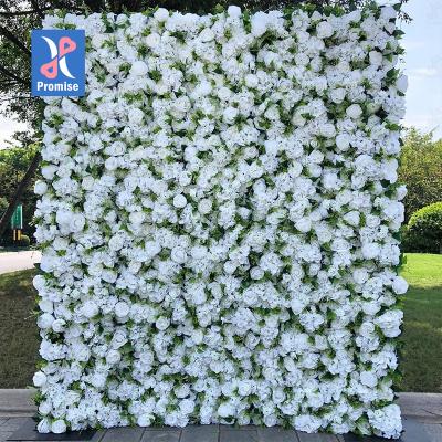 China New Touch Promise Design Natural Fabric Flower Wall Wedding Artificial Silk Flower Wall Panel Backdrop for sale