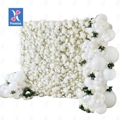 China Natural Touch Promise Customized Wedding Decor 3D Roll Up Fabric Flower Walls Rose Wedding Artificial Silk Flower Wall Panel Backdrop for sale