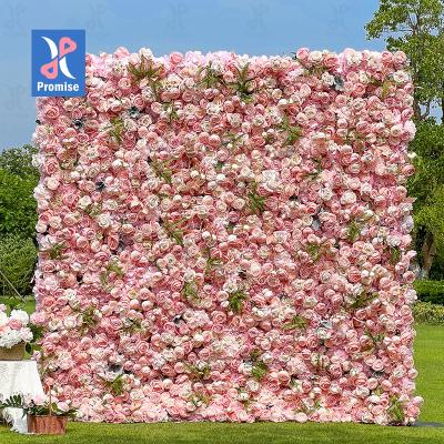 China Natural Wedding Touch Promise Green 1.2*2.4m Decoration White Mounted Greenery Roll Up Flower Panels Flower Wall for sale