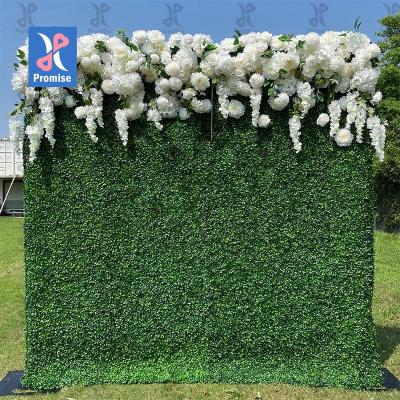 China Natural Touch Promise Customized Wedding Decor 3D Roll Up Fabric Flower Walls Panel Backdrop Rose Peony Silk Artificial Flower Wall For Wedding for sale