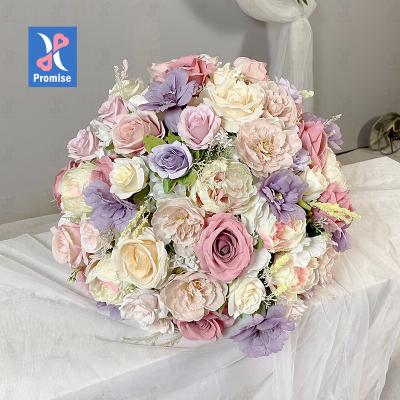 China Handmade Floral Silk Wedding Table Rose Centerpiece Artificial Red White Flower Ball Natural Wedding Flower Arrangement Promise Touch for sale