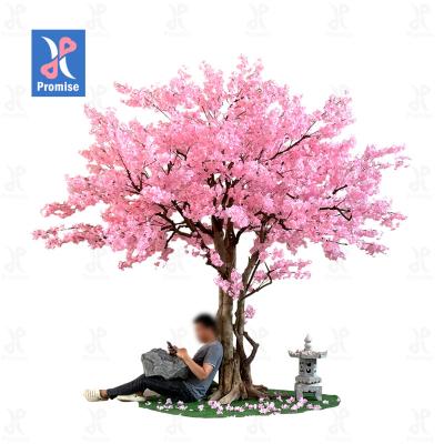 China Large Artificial Plastic Cherry Blossom Pink Flower Tree Promise Touch Plastic Bonsai Garden Natural Wedding Decoration for sale